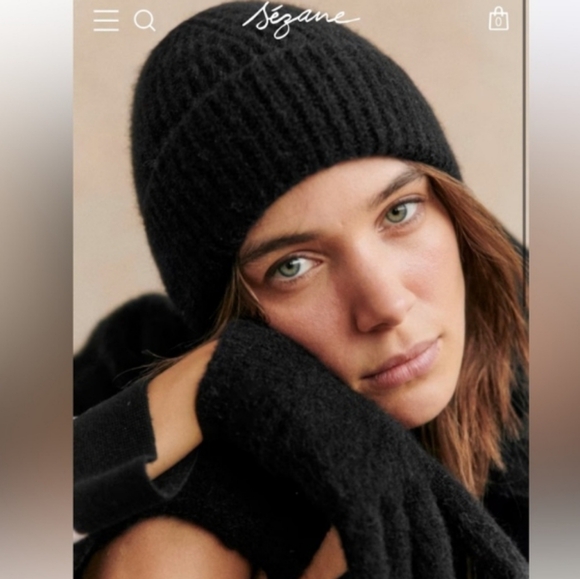 Sezane Paul Beanie Noir Black Baby Alpaca OS - Picture 1 of 14
